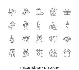 Gift line icons, signs, vector set, outline illustration concept 