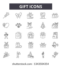 Gift line icons for web and mobile design. Editable stroke signs. Gift  outline concept illustrations