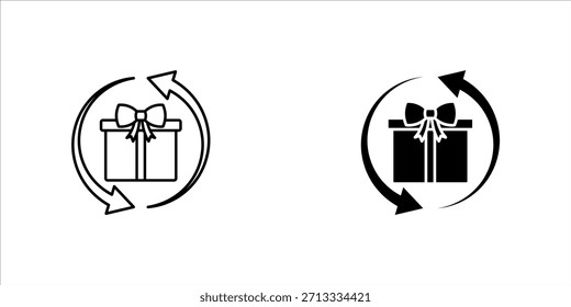 Icono lineal de regalo. Presentar con flechas. Sorpresa en caja. Celebra tu cumpleaños. Regala. Ilustración personalizable de línea delgada. Símbolo de contorno. Dibujo de contorno aislado de Vector. Trazo editable