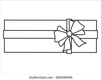 Ilustración vectorial lineal de regalo para pictograma o logotipo. Caja de regalo con arco y cinta - para colorear. Esquema. Regalo - caja de regalo con arco