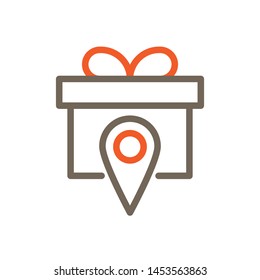 Gift Location Box Line Icon graphic element for yout creative projects