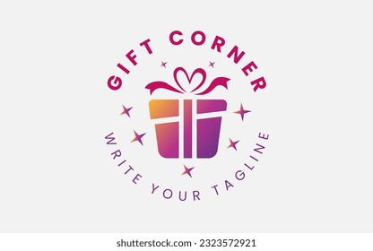 Concepto de diseño de logotipo de regalo para esquina de regalo, símbolo vectorial de regalo