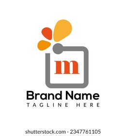  Logo De Regalo En Plantilla De Letra M. Carta de regalo sobre M, concepto de signo de regalo inicial