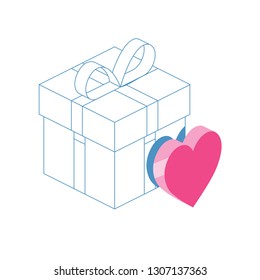 Gift love 3d vector icon isometric pink and blue color minimalism illustrate