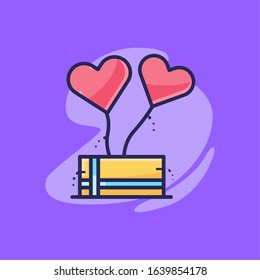 Gift love baloon Icon Illustration. Vector Illustration. Flat Cartoon Style Ready to use for Website Page, Mobile App Presentation, Flyer, Banner, Wallpaper, Sticker, Name Card, Background and more