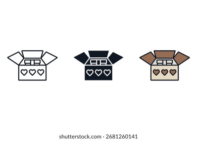 Iconos de regalo de amor. Iconos simples del vector con el fondo. Diseño de estilo plano