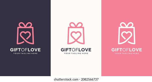 combinación de logotipo de regalo y amor. Plantilla única de diseño de sorpresa y logotipo