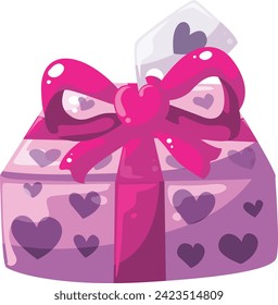 Gift for Love, Valentine's Day Edition. Box with gift decorated hearts. Love box vector. Heart shaped violet vector icon.