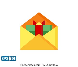 icono de correo de regalo en estilo plano. ilustración vectorial para diseñador gráfico, sitio web, interfaz de usuario aislada en fondo blanco. EPS 10