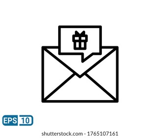gift mail icon isolated on white background. vector illustration in line style. EPS 10