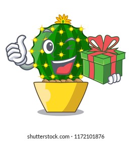 With gift mammillaria compressa cactus isolated on the cartoon