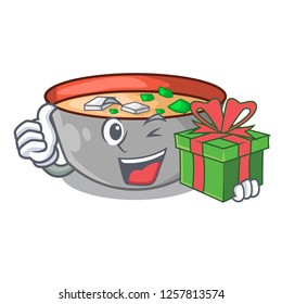 With gift miso soup bowl on table character