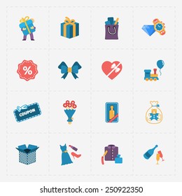 Gift modern colorful shop icons on white