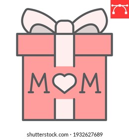 Gift for mom color line icon, gift box and holiday, present vector icon, vector graphics, editable stroke filled outline sign, eps 10