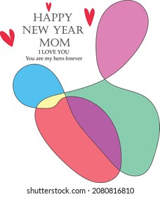 Gift for Mom Happy new year,Mother and child vector drawing,scribble art design for family,digital download