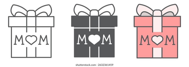 Gift for mom icon collection, gift box and holiday, present vector icon set, vector graphics, editable stroke outline sign, eps 10