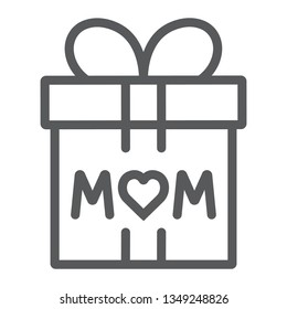 Gift for mom line icon, present and holiday, mom gift box sign, vector graphics, a linear pattern on a white background, eps 10.