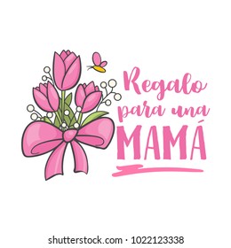 Geschenk für eine Mutter. Spanische Mutter Tag Gruß. Süße florale Botschaft mit fröhlichen Wünschen, Karte zum Ausdruck Dankbarkeit, Liebe und Ehrfurcht an schönen Feiertagen. Vektorgrafik im Flachstil