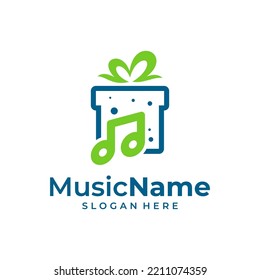 Gift Music Logo Vector Icon Illustration. Music logo design template