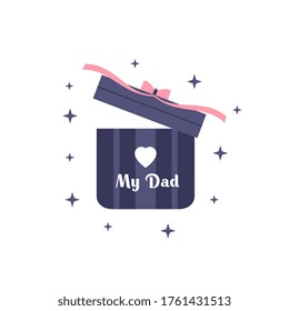 Gift with my dad text and heart. Banner element for happy father day celebration. Simple flat element isolated on white background.