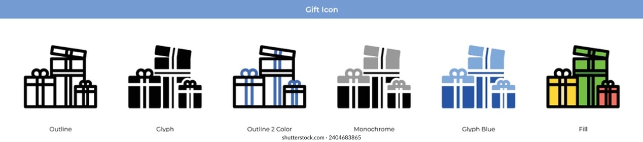 Gift New year Icon Set Vector