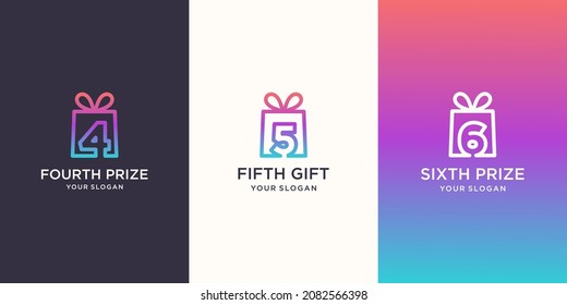 gift and number logo combination. Unique surprise and logotype design template