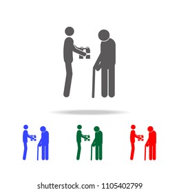 a gift to the old father icon. Elements of human family life in multi colored icons. Premium quality graphic design icon. Simple icon for websites, web design, mobile app on white background