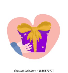 Regalo sobre el fondo del corazón. Dé regalos.