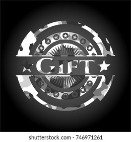 Gift on grey camouflaged pattern