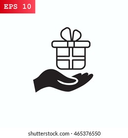 Gift on the hand icon Vector.