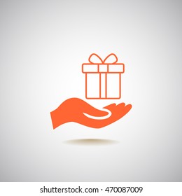 Gift on the hand icon Vector.