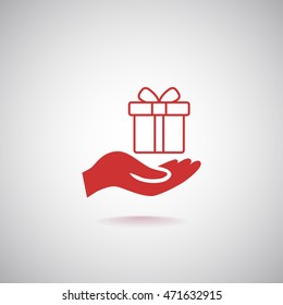 Gift on the hand icon Vector.