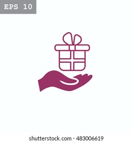 Gift on the hand icon Vector.
