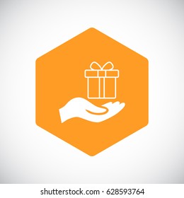 Gift on the hand icon Vector.