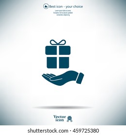 gift on hand web icon. vector design