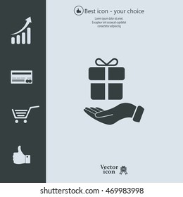 gift on hand web icon. vector design