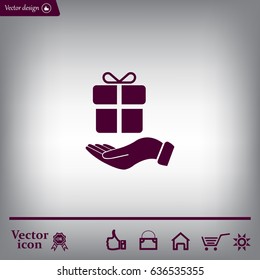 gift on hand web icon. vector design