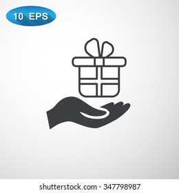 gift on his hand web icon. vector design