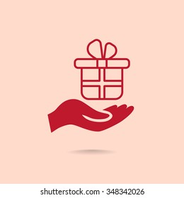 gift on his hand web icon. vector design