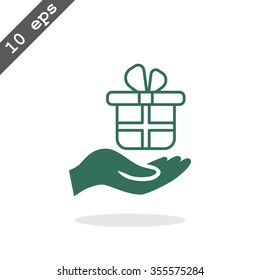 gift on his hand web icon. vector design