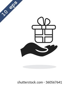 gift on his hand web icon. vector design