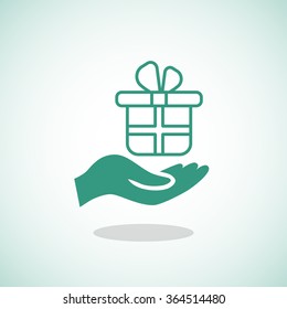 gift on his hand web icon. vector design