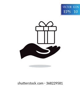 gift on his hand web icon. vector design
