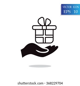 gift on his hand web icon. vector design