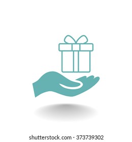 gift on his hand web icon. vector design