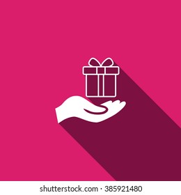 gift on his hand web icon. vector design