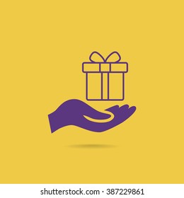 gift on his hand web icon. vector design