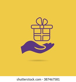 gift on his hand web icon. vector design