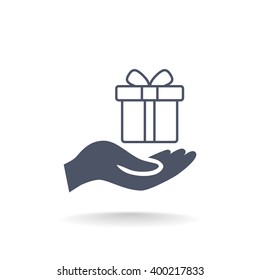 gift on his hand web icon. vector design