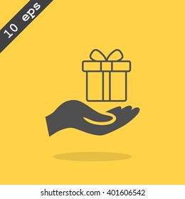 gift on his hand web icon. vector design